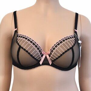 Freya Arabella Sheer Unlined Plunge Underwire Bra Black Full Bust 30H (UK 30FF)